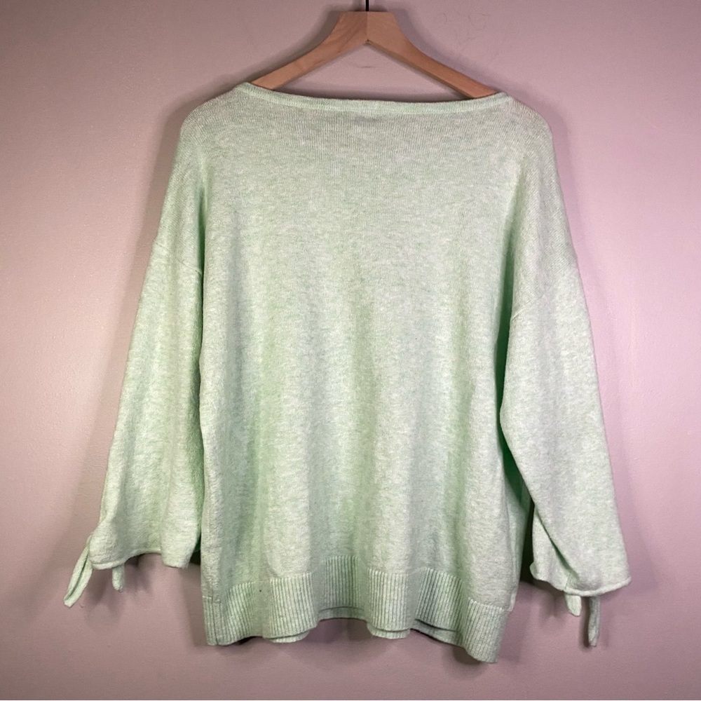 Loft mint green 3/4 tie sleeves XL cotton blend sweater - Picture 2 of 4
